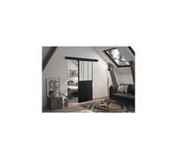 OPTIMUM - Porte coulissante + rail + kit de barres d'atelier - H 204 x L 93 x P 4 cm - Verre dépoli noir