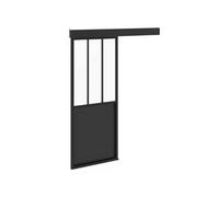 Kit porte coulissante verrière 83 cm en métal + MDF avec rail et fixations