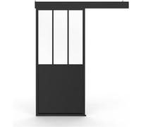 IDMarket - Kit porte coulissante verrière verre trempé 93 cm en métal + MDF avec rail et fixations
