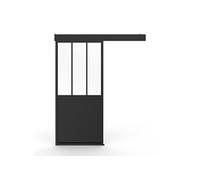 IDMarket - Kit porte coulissante verrière verre trempé 93 cm en métal + MDF avec rail et fixations
