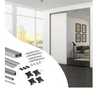 Kit de quincaillerie pour armoire à 2 portes coulissantes avec fermeture souple Placard 74 - Modèle de poignée Sharp - épaisseur 16mm - panneaux non inclus - Anodisé mat