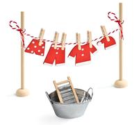 Kit Porte Lutin de Noël, Séchoir à Linge Miniature pour Lutin, Miniature Lutin Farceur de Noel Accessoires avec Cintres Pinces Vêtements Seau Planche à Laver, Décoration de Noël Porte de Lutin