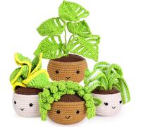 Kit pour débutants en crochet – 4 pots de fleurs en forme de cactus, à réaliser soi-même, avec instructions