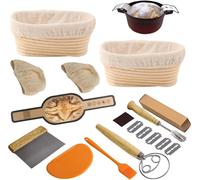 Kit pour la cuisson du pain au levain - Coffret de 2 - 25 cm - Paniers à pain ovales - Nappe à pain en silicone - Set de raclettes à pâte
