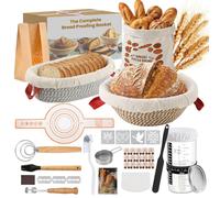 Kit pour pain au levain, comprenant 2 paniers de fermentation, ronds et ovales, 17 pièces, en verre de 650 ml