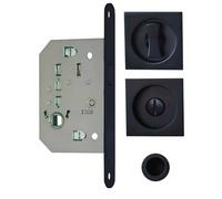Kit pour porte coulissante condamnation rosace carrée noire NO022