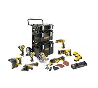 Kit premium 8 outils XR 18V : perceuse - visseuse percussion - visseuse à chocs - scie circulaire - Multi-cutter - Lampe - meuleuse - Perforateur SDS-Plus - scie sabre - DEWALT - avec 4 batteries 18V