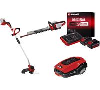 Kit premium jardin sans fil Einhell – Taille-haies 36V, coupe-bordure 36V, robot tondeuse + batteries 4.0Ah