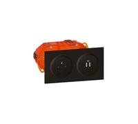 LEGRAND - Prise Electrique Murale avec Terre + Double Chargeur USB-A Précâblé dooxie Surface + Boîte d'Encastrement - Prise 2P+T Affleurante avec Fond Rétractable - Noir