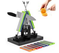 Kit professionnel d'affûtage de couteaux - Ensemble de meules double face - 8 meules - Guide d'angle - Métal - Taille L - Vert clair
