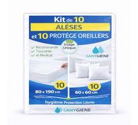 Kit Protection Literie Jetable 80X190 cm | 10 Alèses Plateau 80x190 cm + 10 Protège Oreiller 60x60 cm | Usage Unique | Recommandé : Tourisme - Médical - Gériatrie