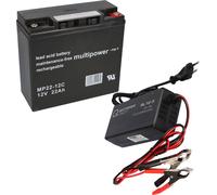 Kit Q-Batteries BL 12-5 chargeur + batterie au plomb MP22-12C Pb 12V 22Ah résistant au cyclage