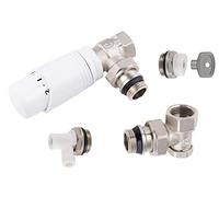Kit raccordement radiateur 15x21 (1/2) robinet equerre + coude de réglage + robinet de vidange eau + bouchon purgeur air + tête thermostatique filetage standard M30x150 blanche NOYON & THIEBAULT