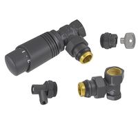 Kit raccordement radiateur anthracite 15x21 (1/2) robinet équerre + coude de réglage + robinet de vidange eau + bouchon purgeur air + tête thermostatique filetage standard M30x150 NOYON & THIEBAULT