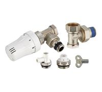 Kit Raccordement Radiateur Robinet Thermostatique Equerre + Coude de Réglage + Purgeur + Robinet de Vidange 15x21 (1/2) NOYON & THIE