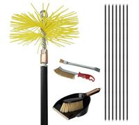 Kit ramonage cheminée - 12 pièces - Hérisson PVC - 7 cannes souples 1m40-2 brosses - Pelle - Conduit inox souple ou rigide - 25 cm