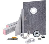 VEVOR Kit receveur de douche 965x1524 mm seuil de douche étanche avec drain décalée ABS, grille acier inoxydable 10 cm, 2 bordures de douche et truelle découpables, bac de douche pour salle de bain