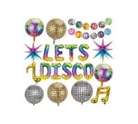 Kit Réo avec Ballon Boule à Facette et Bannière LETS DISCO - Décoration de Fête Années 70 80 90 pour Anniversaire BALLON DECORATIF