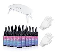 Kit Résine UV Transparente 300g + Lampe Portable + Gants pour Débutants, Colle UV pour Bijoux Artisanat Bricolage Revêtement Pendentifs Boucles d'oreilles