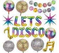 Kit Rétro avec Ballon Boule à Facette et Bannière LETS DISCO - Décoration de Fête Années 70 80 90 pour Anniversaire, Nouvel An, Soirée Musicale et Fête à Thème