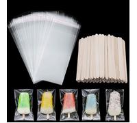 Kit Sacs Glaces et Bâtonnets Bois, 200 Pièces, Sachets Auto-Adhésifs 21 x 8 cm, DIY Glaces Maison