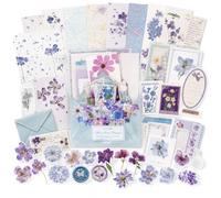 Kit Scrapbooking Vintage 100 Pièces, Papier Scrapbooking Floral Bleu et Stickers Scrapbooking Fleurs, Matériel Scrapbooking pour Journaling, Bullet Journal, Junk Journal, Collage DIY Loisirs Créatifs