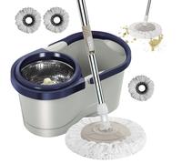 Kit serpillière et seau avec fonction d'essorage rotative et 3 têtes de serpillère