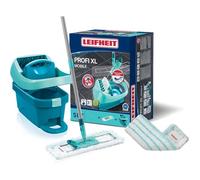 Kit serpillière pro XL avec seau essoreur à roulettes, housse incluse, système essorage intégré, nettoyage facile