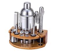 Kit Shaker à Cocktail avec Support, Kit Cocktail 12 Pièces en Acier Inoxydable avec Shaker Cocktail de 750ML Pilon Verre Doseur Cocktail, Machine à Cocktail Set pour Bar à Domicile, Fête (Argenté)