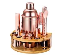 Kit Shaker à Cocktail avec Support, Kit Cocktail 12 Pièces en Acier Inoxydable avec Shaker Cocktail de 750ML Pilon Verre Doseur Cocktail, Machine à Cocktail Set pour Bar à Domicile, Fête (Or Rose)