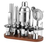 Kit Shaker Cocktail 23 Pièces avec Support, Acier Inox 304, Cadeau Barman | Kit bar complet pour la maison: shaker étanche, doseur, pilon, acier 18/8. Idéal pour débutants, amateurs de cocktails