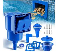 Kit Skimmer Écumeur de Surface pour Piscine - avec Grand Panier, Buse d‘Entrée et Vanne de Retour - ABS Bleu Résistant