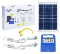 Kit solaire 10W avec batterie, 2 lampes LED, radio FM et port USB