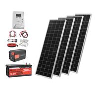 Kit Solaire Autonome 400 W 12 V-Duoku-avec 4 Panneaux Solaires Monocristallins de 100 W, Batterie LiFePO₄ 12,8 V 200 Ah