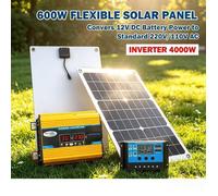 Kit Solaire Autonome 4000W, Onduleur Pur Sinus, Régulateur MPPT 100A, Panneau Flexible 600W, Pour Maison, Camping-Car et Bateau