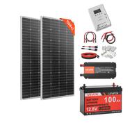 VEVOR Kit Solaire Complet Hors Réseau 400 W 12 V 2 Panneaux Solaires Monocristallins 200 W, Batterie LiFePO₄ 12,8 V 100 Ah, Contrôleur de Charge MPPT 40 A, Onduleur 1000 W, pour Camping-car, Maison
