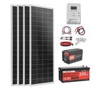 Kit Solaire Complet Hors Réseau-VEVOR-400 W 12 V 4 Panneaux Solaires Monocristallins 100 W, Onduleur 2000 W
