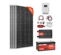 VEVOR Kit Solaire Complet Hors Réseau 800 W 12 V 4 Panneaux Solaires Monocristallins 200 W, Batterie LiFePO₄ 12,8 V 300 Ah, Contrôleur de Charge MPPT 60 A, Onduleur 2000 W, pour Camping-car, Maison