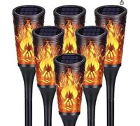 Kit solaire comprenant 6 à 12 lampes LED à effet flamme – Éclairage solaire réaliste imitant une flamme – Indice de protection IP65 (étanche) – Pour le jardin, les allées, la terrasse et la pelouse