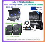 Kit solaire flexible 240W - 3 packs en option (2x 480W / 4x 960W / 4x+800W avec onduleur 1760W) IP67 pour camping-car, bateau, balcon 240W*2