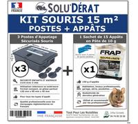 Kit souris 15 m² avec 3 postes d'appâtage sécurisés et 1 sachet de 150g d'appâts en pâte - SOLU'DÉRAT