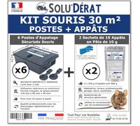 Kit Souris 30 m² avec 6 postes d'appâtage sécurisés et 2 sachets de 150g d'appâts en pâte - SOLU'DÉRAT