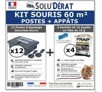 Kit souris 60 m² avec 12 postes d'appâtage sécurisés et 4 sachets de 150g d'appâts en pâte - SOLU'DÉRAT