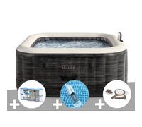 Kit spa gonflable Intex PureSpa Ardoise carré Bulles 4 places + 6 filtres + Aspirateur + Kit d'entretien