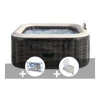Kit spa gonflable Intex PureSpa Ardoise carré Bulles 4 places + 6 filtres + Porte-verre