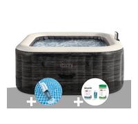 Kit spa gonflable Intex PureSpa Ardoise carré Bulles 4 places + Aspirateur + Kit de traitement brome