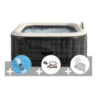 Kit spa gonflable Intex PureSpa Ardoise carré Bulles 4 places + Aspirateur + Kit d'entretien + Porte-verre
