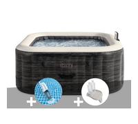 Kit spa gonflable Intex PureSpa Ardoise carré Bulles 4 places + Aspirateur + Porte-verre