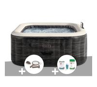 Kit spa gonflable Intex PureSpa Ardoise carré Bulles 4 places + Kit d'entretien + Kit de traitement brome