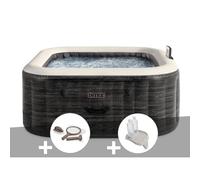 Kit spa gonflable Intex PureSpa Ardoise carré Bulles 4 places + Kit d'entretien + Porte-verre